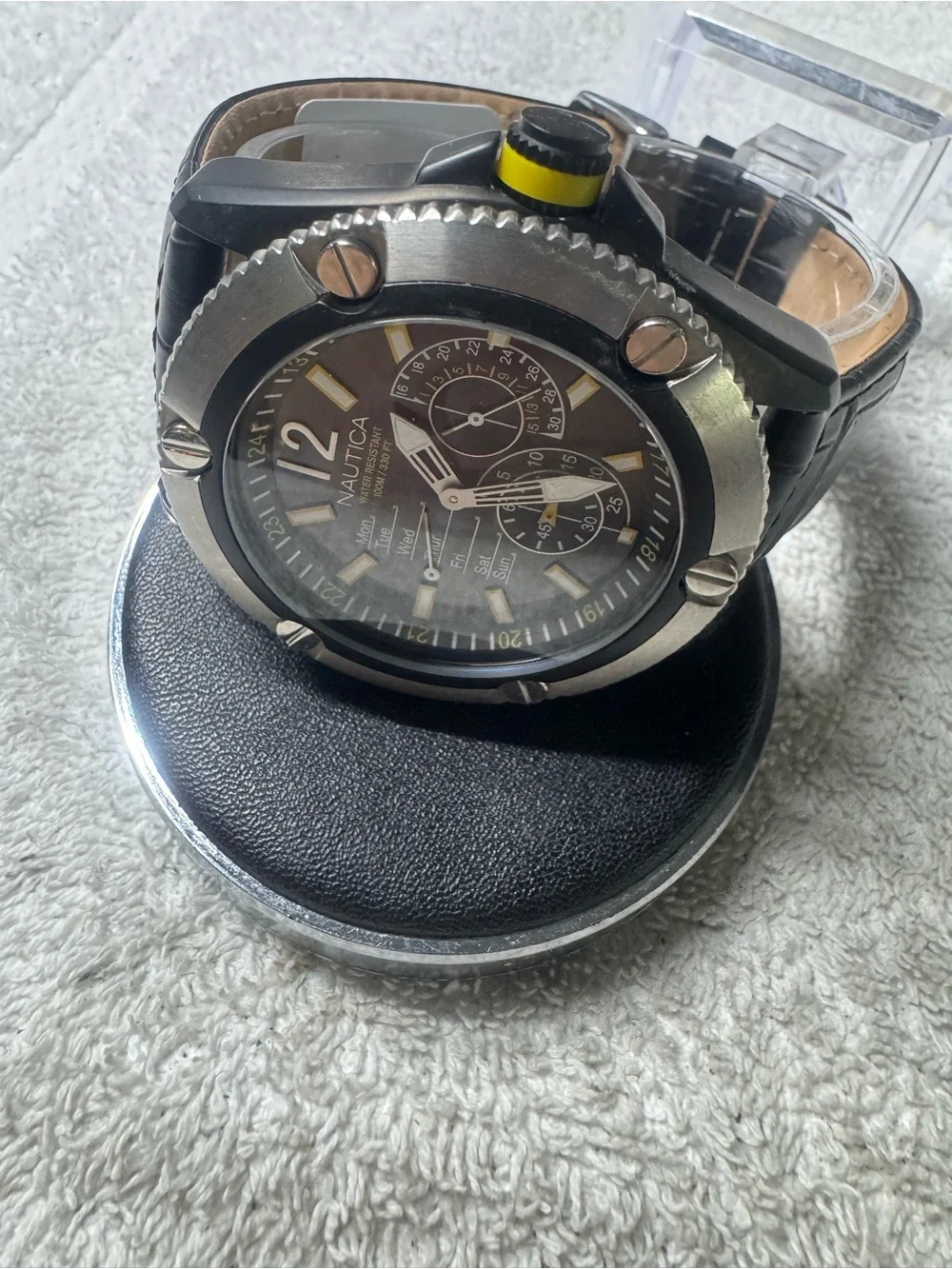 Nautica Black and Yellow Multifunction Sport Watch
